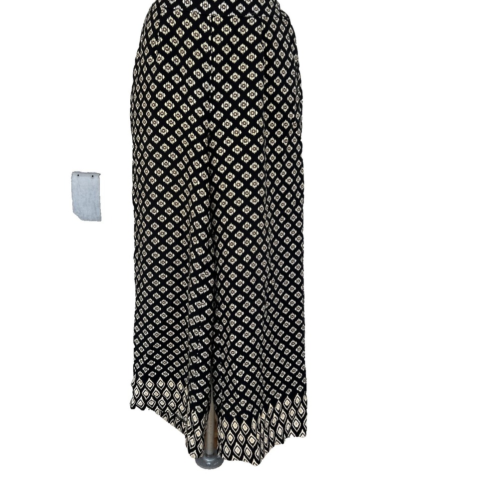 LOFT Black White Block Print Wide Leg Ankle Pants XS Elastic Waist Flowy